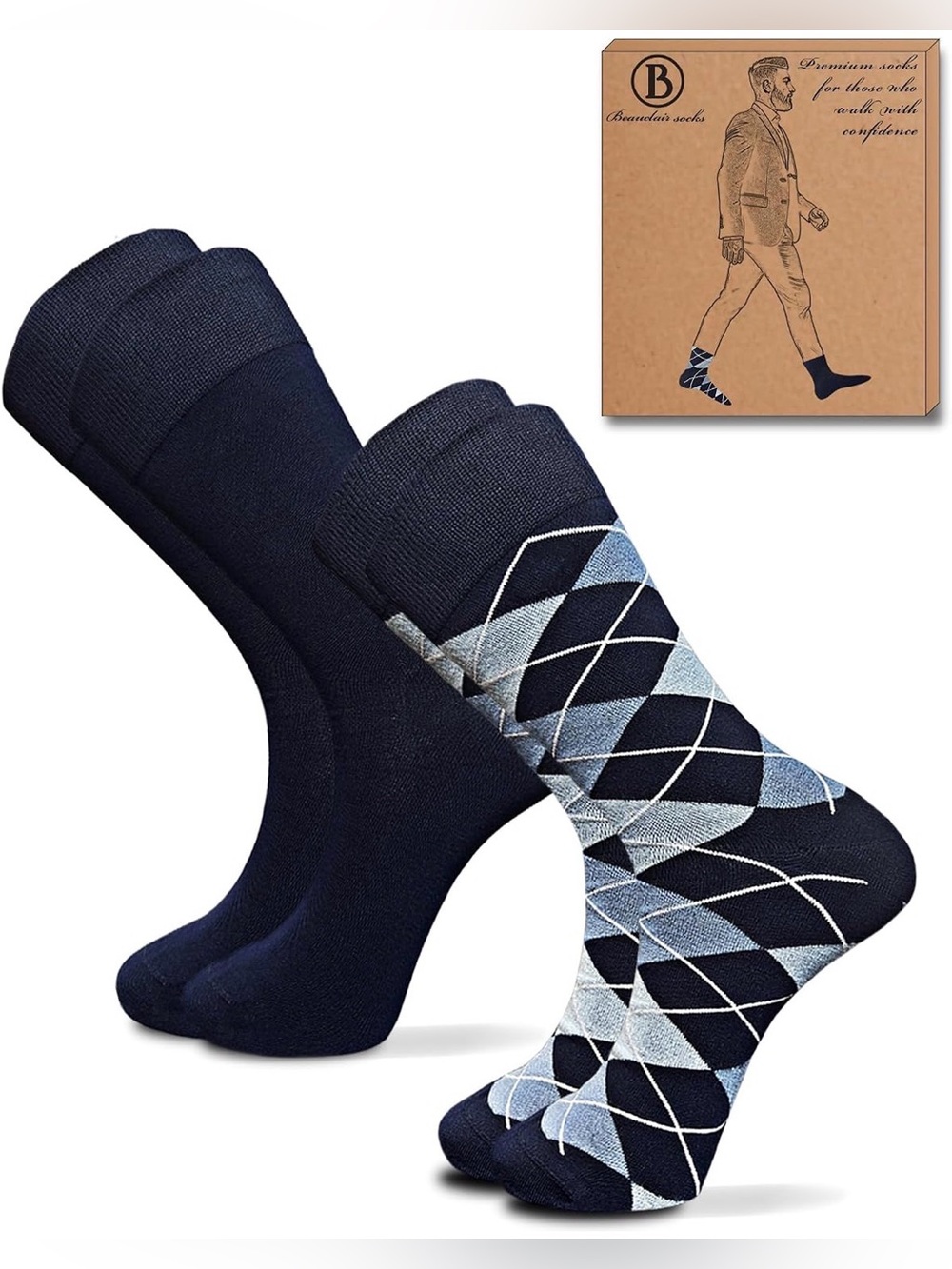 Men’s Dress Socks 8–13, 2 Pairs Mid-Calf Crew Socks for Business & Casual Wear